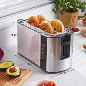 Elite Gourmet ECT-3100 Long Slot 4 Slice Toaster, Reheat, 6 Toast