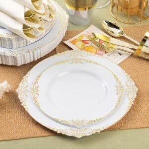 350PCS Gold Plastic Plates for 50 Guests
