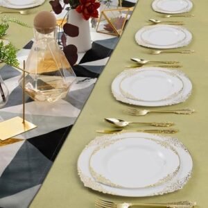 350PCS Gold Plastic Plates for 50 Guests